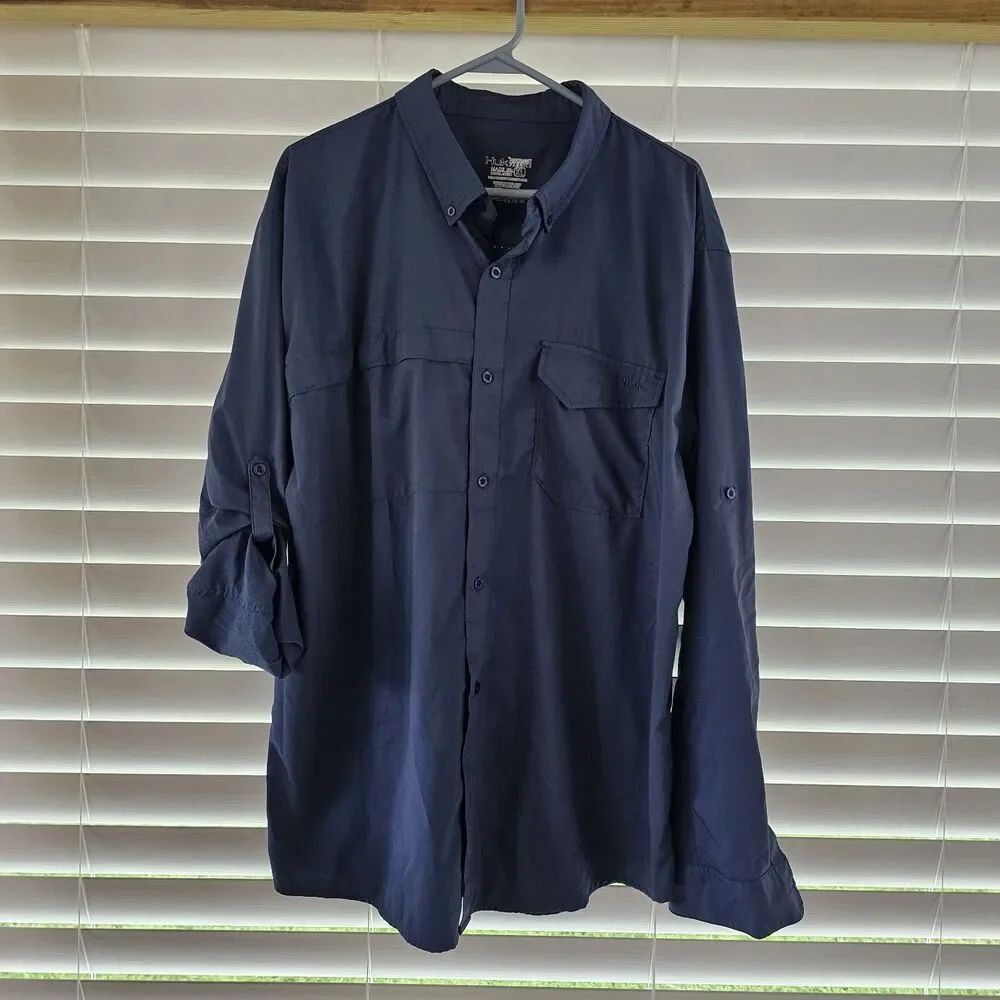 Huk Navy Blue Performance Fishing Button Down Men's Size XL Vinted